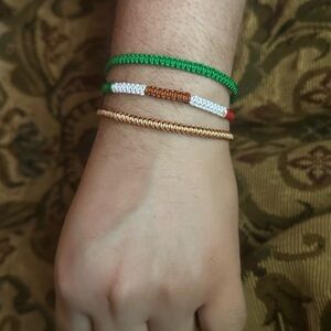 Green and White Bohemian Layered Bracelets
